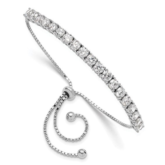 Sterling Silver Rhodium-plated Polished CZ Adjustable Tennis Bracelet - Gift Box Included