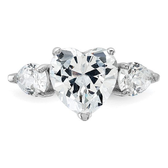 Sterling Silver Heart Shape Center CZ 3-Stone Ring - Gift Box Included