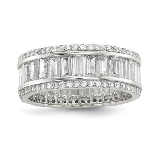 Sterling Silver Baguette and Round CZ Eternity Ring - Gift Box Included