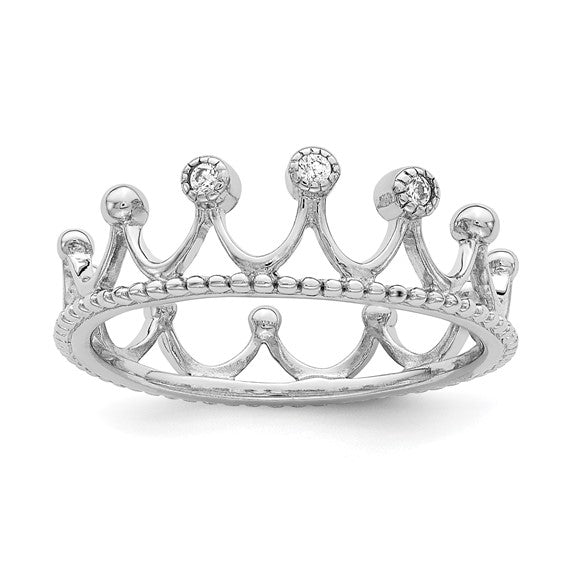 Victoria - Sterling Silver Rhodium-Plated CZ Crown Ring - Gift Box Included