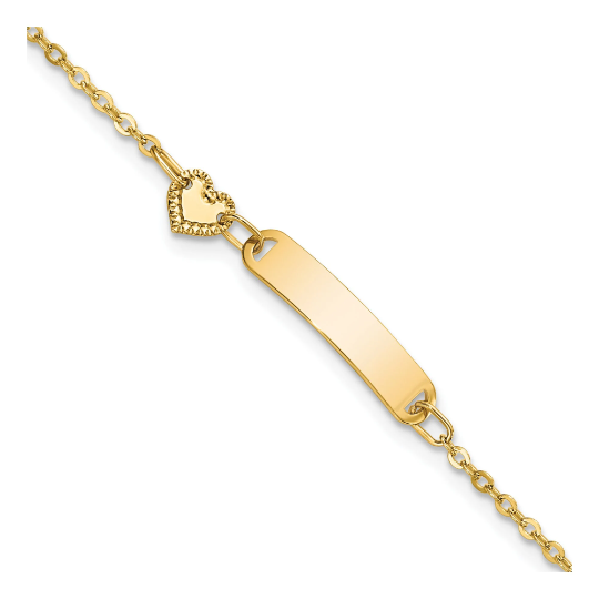 Baby to Toddler 14k Yellow Gold Personalized Heart ID Bracelet - 4.5 inches  w/ 1inch Extension Front  Engraving ( 8 Characters) Baby Size
