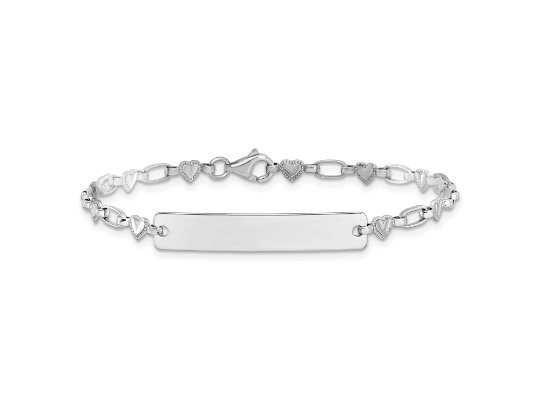 Children's Solid Sterling Silver  Personalized ID Heart Link Adjustable Bracelet 6.5 inches Front & Back Engraving /  9 months - 7 years old