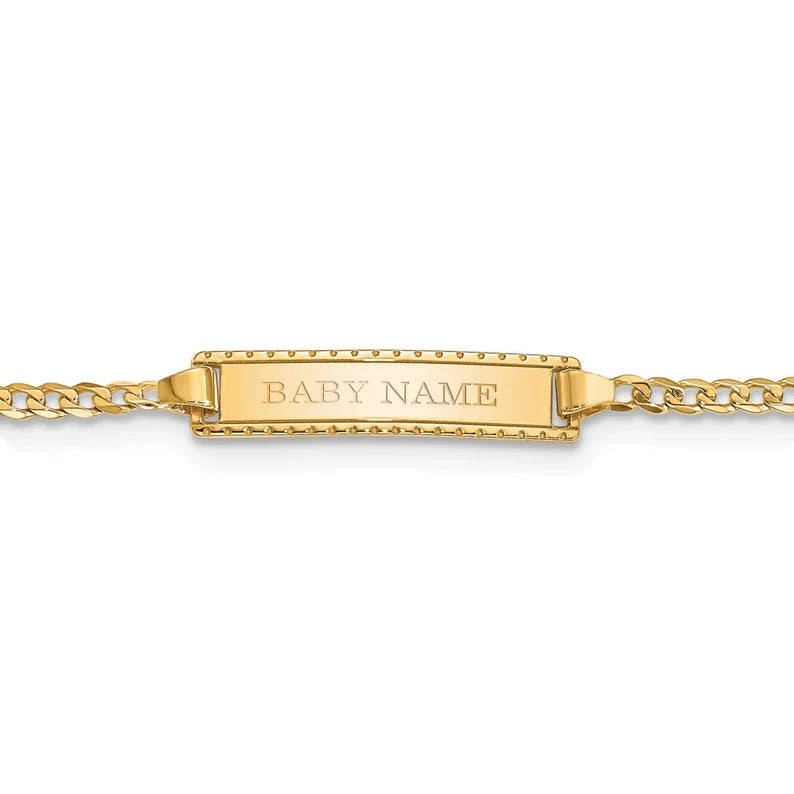 14k Yellow Gold Polished Anchor Link Baby/Child ID Bracelet - 6 inches - 5mm in width - FREE ENGRAVING (8 Characters Max Front & Back)