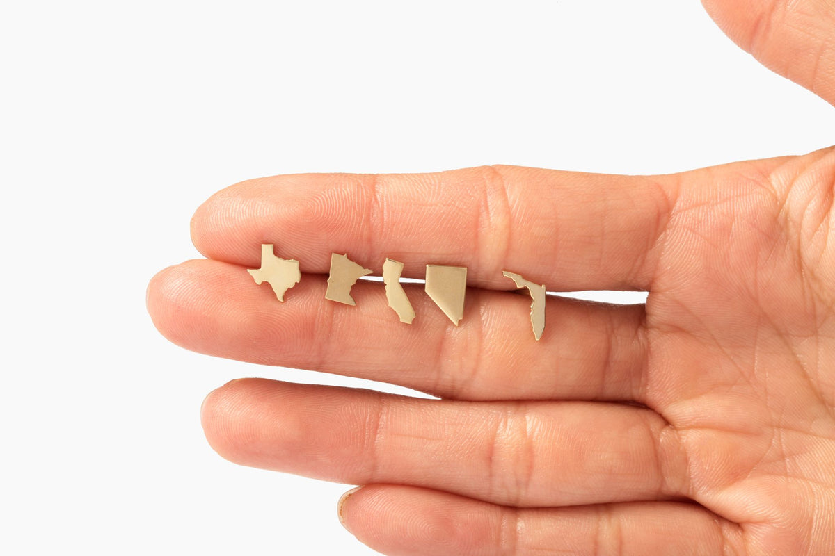 Tiny State Stud Earrings - Available in 14k Yellow Gold & Gold Plated Sterling Silver