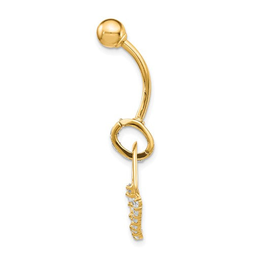10k Yellow Gold Polished  CZ Huggy Heart Belly Ring Dangle / 10k Belly Heart Ring / Gold Navel Ring /Belly Ring Real Gold Gift Box Included
