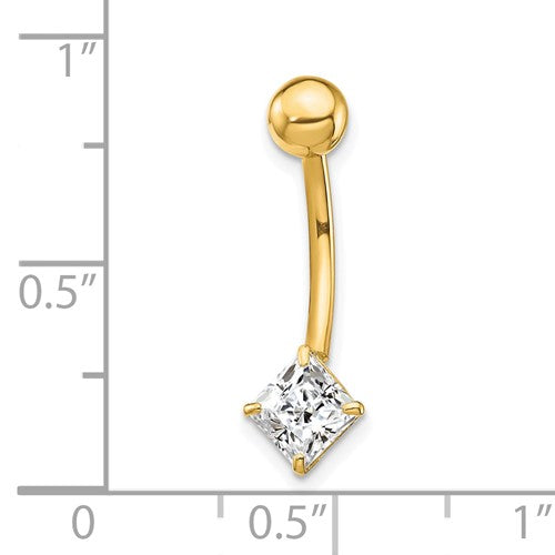 10k Yellow Gold Polished 5mm Square Cz Belly Dangle / 10k Belly Button Ring / Real Gold Navel Ring / Belly Ring Real Gold Gift Box Included