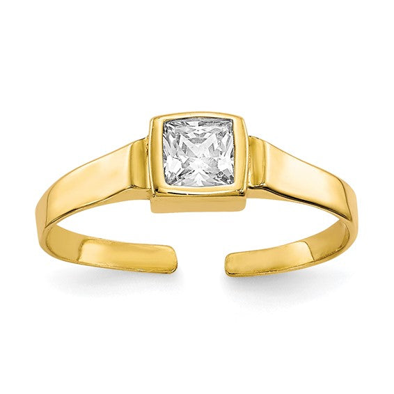 10k Yellow Gold & CZ Solid Toe Ring - Gift Box Included - Made in USA