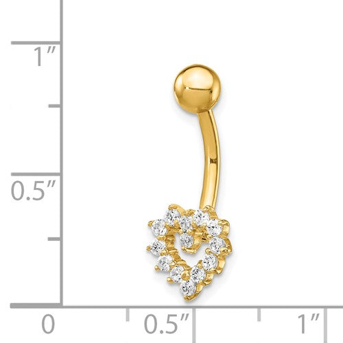 14k Yellow Gold Heart Shaped CZ Belly Ring / 14k Heart Belly Button Ring / Gold Navel Ring / Heart Belly Ring Real Gold Gift Box Included