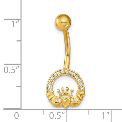 14k Yellow Gold Claddagh CZ Belly Ring / 14k Claddagh Belly Button Ring / Gold Navel Ring / Belly Ring Real Gold Gift Box Included