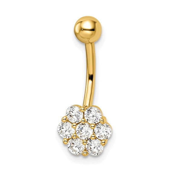 14k Yellow Gold Flower CZ Belly Ring / 14k Flower Belly Button Ring / Gold Navel Ring / Belly Ring Real Gold Gift Box Included