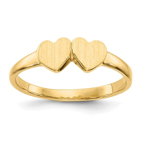 Genuine 14k Yellow Gold Double Heart Ring Baby Child  Size 1 -5 Baby to  Toddler Size Children's Ring Band with Hearts - Gift Box Included