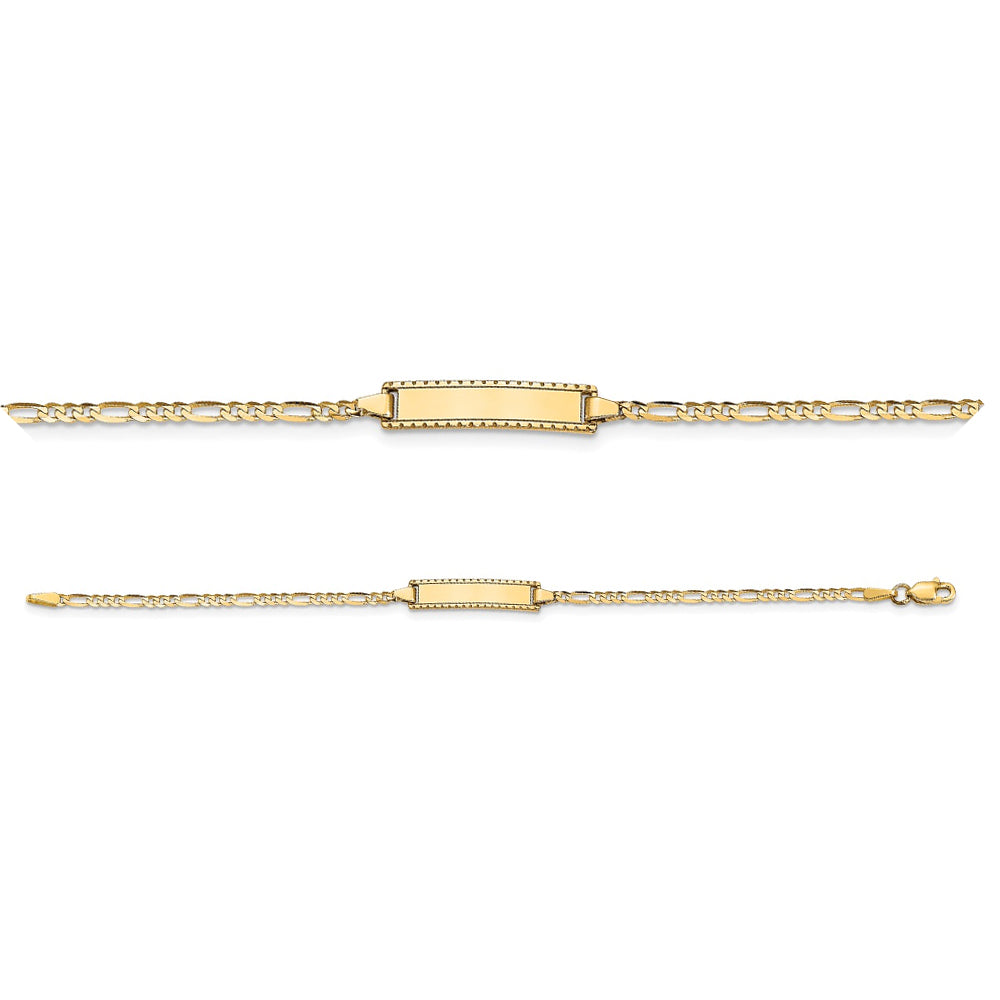 Children's Solid 14k Yellow Gold Personalized ID Figaro Bracelet - 6 inches Front & Back Engraving top / Made in USA / 9 months - 5 years old