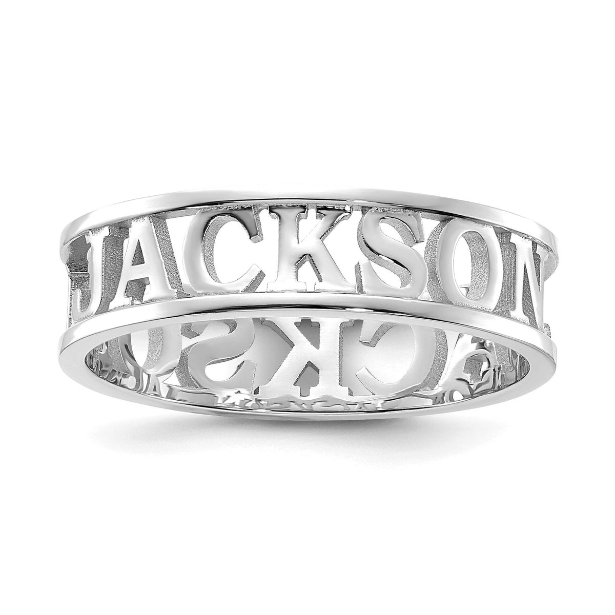 Personalized Name Ring Available in 10k Yellow Gold, 10k White Gold, Sterling Silver or Gold Plated Silver Gift Box Included Ring Sizes 8-12
