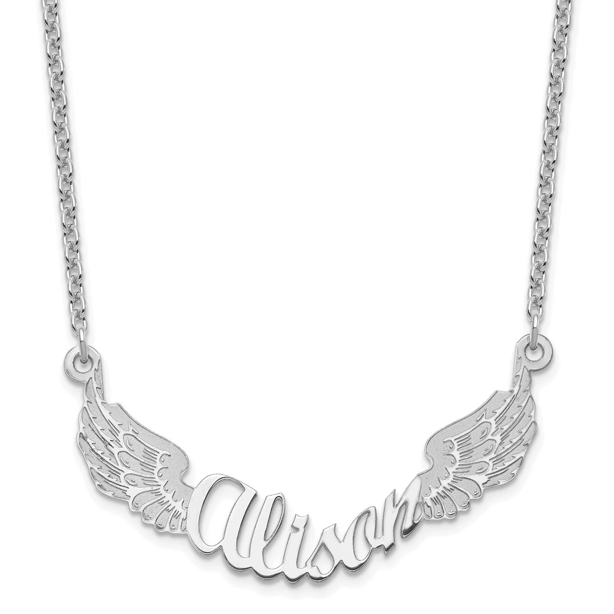 Personalized Angel Wing Name Necklace in Sterling Silver, 10k, or 14k Gold Chain  (1.55 inches wide) Gift Box Included