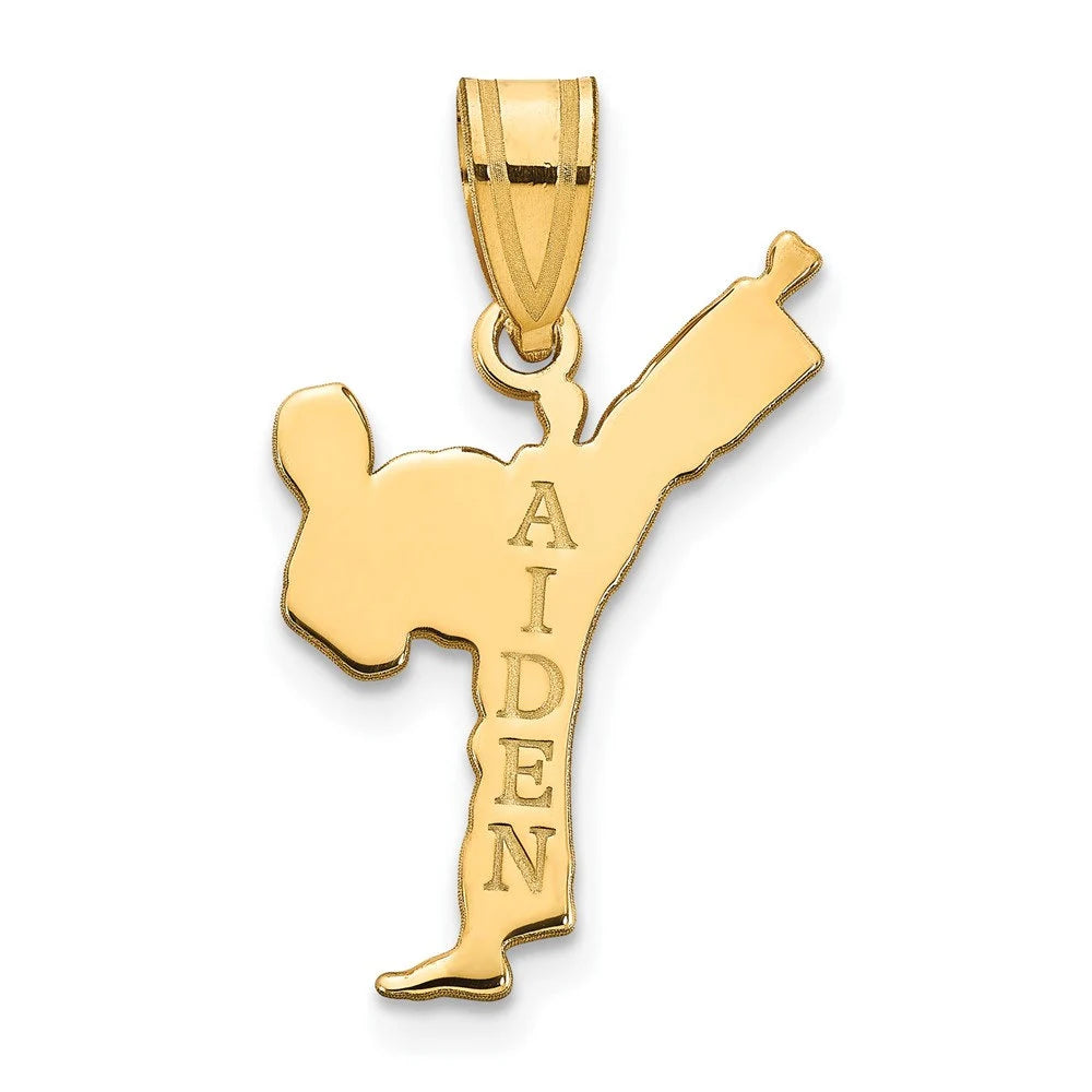 Personalized Karate Pendant Man or Woman  w/ Name & Necklace included  in Sterling Silver or Gold Plated Sterling Silver