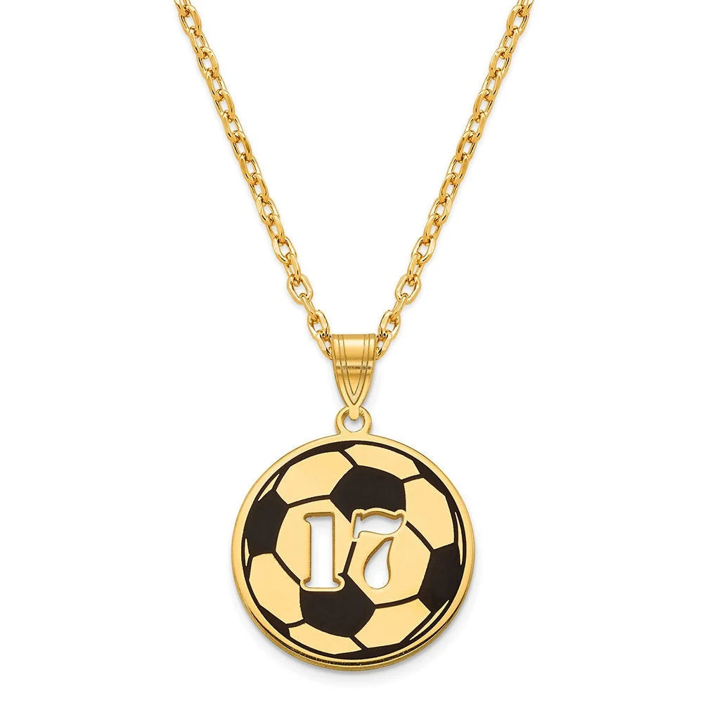 Soccer Number Cut Out Pendant With Necklace in Sterling Silver , Gold Plated Silver or 10k Gold