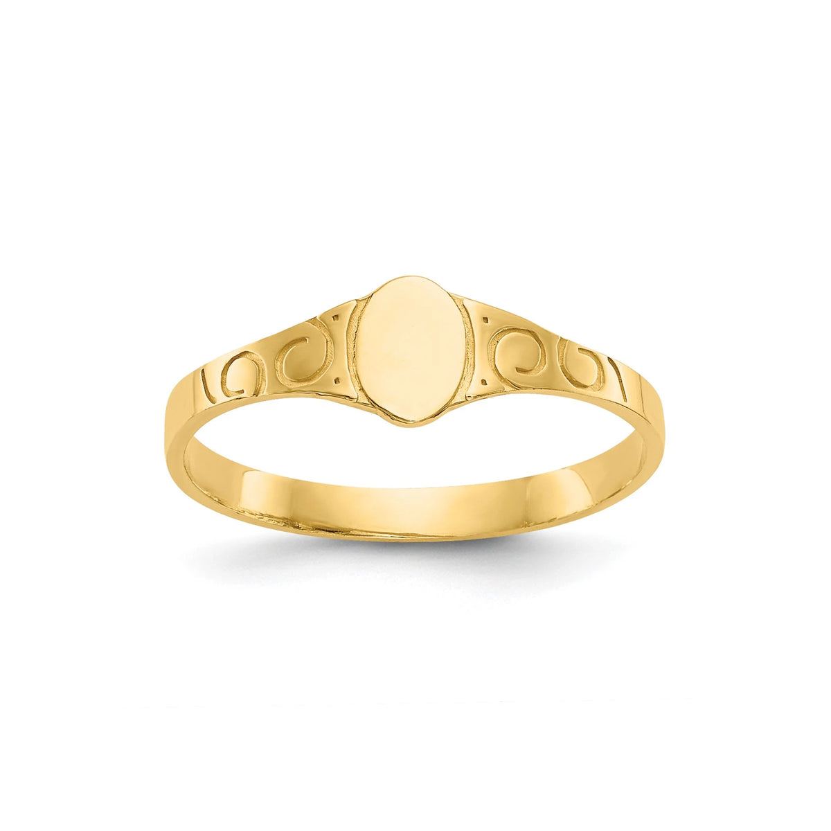 Genuine 14k Yellow Gold Oval Signet Ring Baby to Toddler / Band Size 1- 4 (1-5 year olds) Toddler Size Children's Ring Band - Gift Box