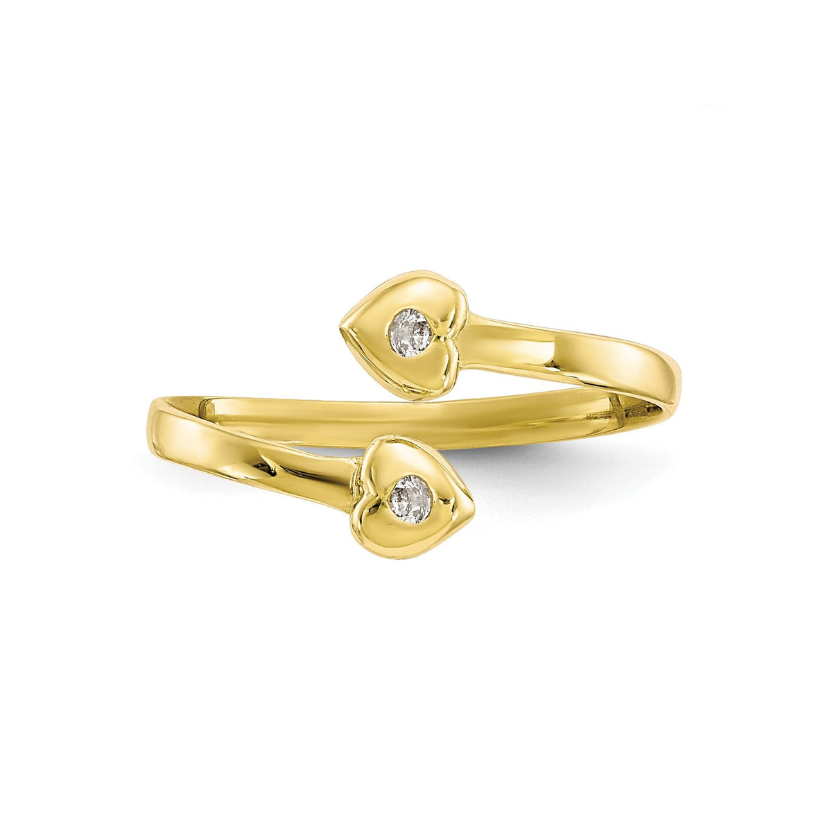 10k Yellow Gold & CZ Double Heart Solid Toe Ring - Gift Box Included - Made in USA