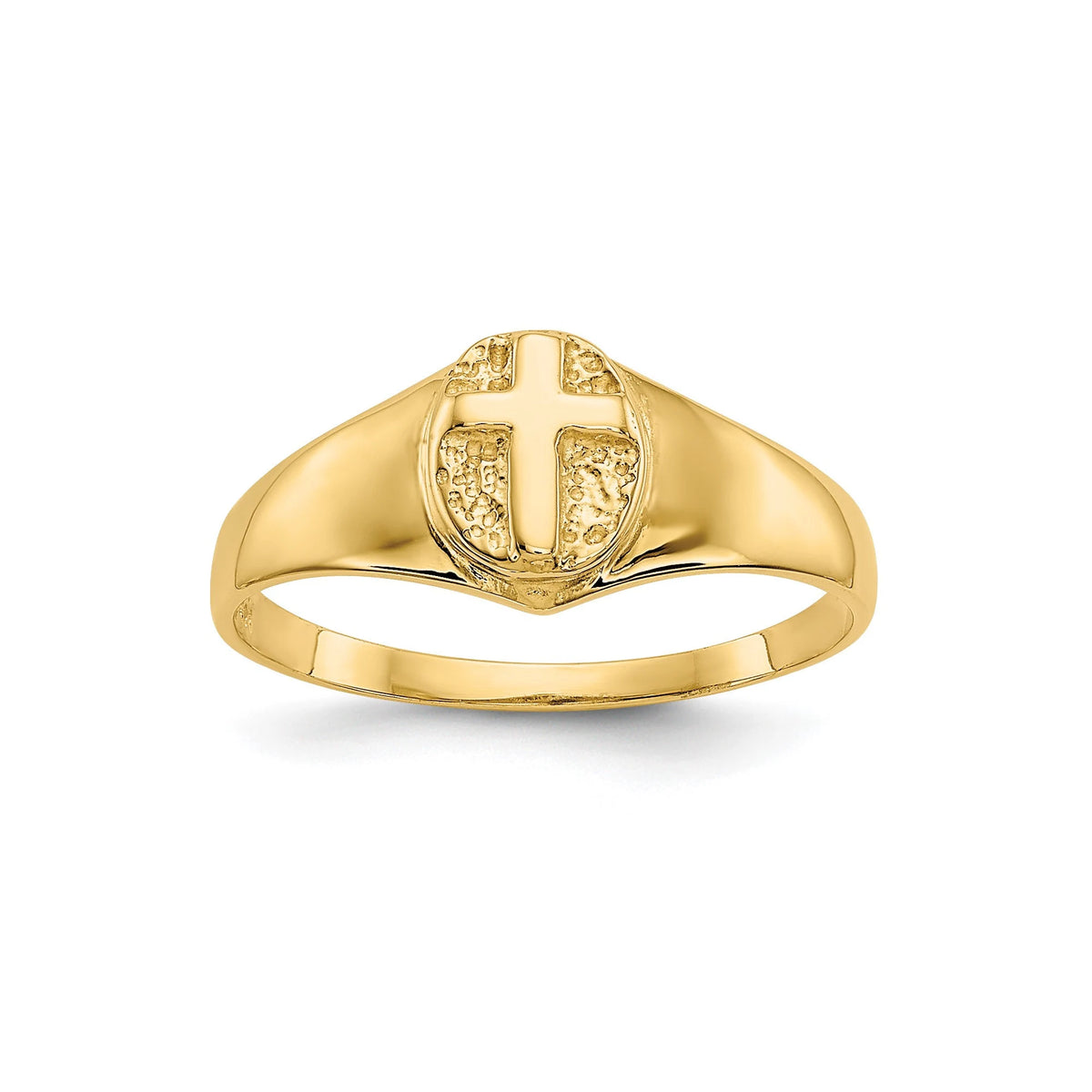 14k Yellow Gold Raised Cross Ring Baby Child  Size 1 - 5 Baby/Toddler Size Children's Ring Band with Cross - Gift Box Included - Made in USA