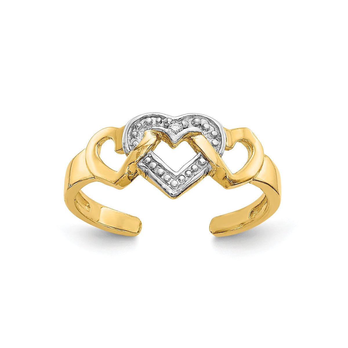 14k Yellow Gold Diamond Adjustable Heart Toe Ring 1mm Thin Band- Gift Box Included