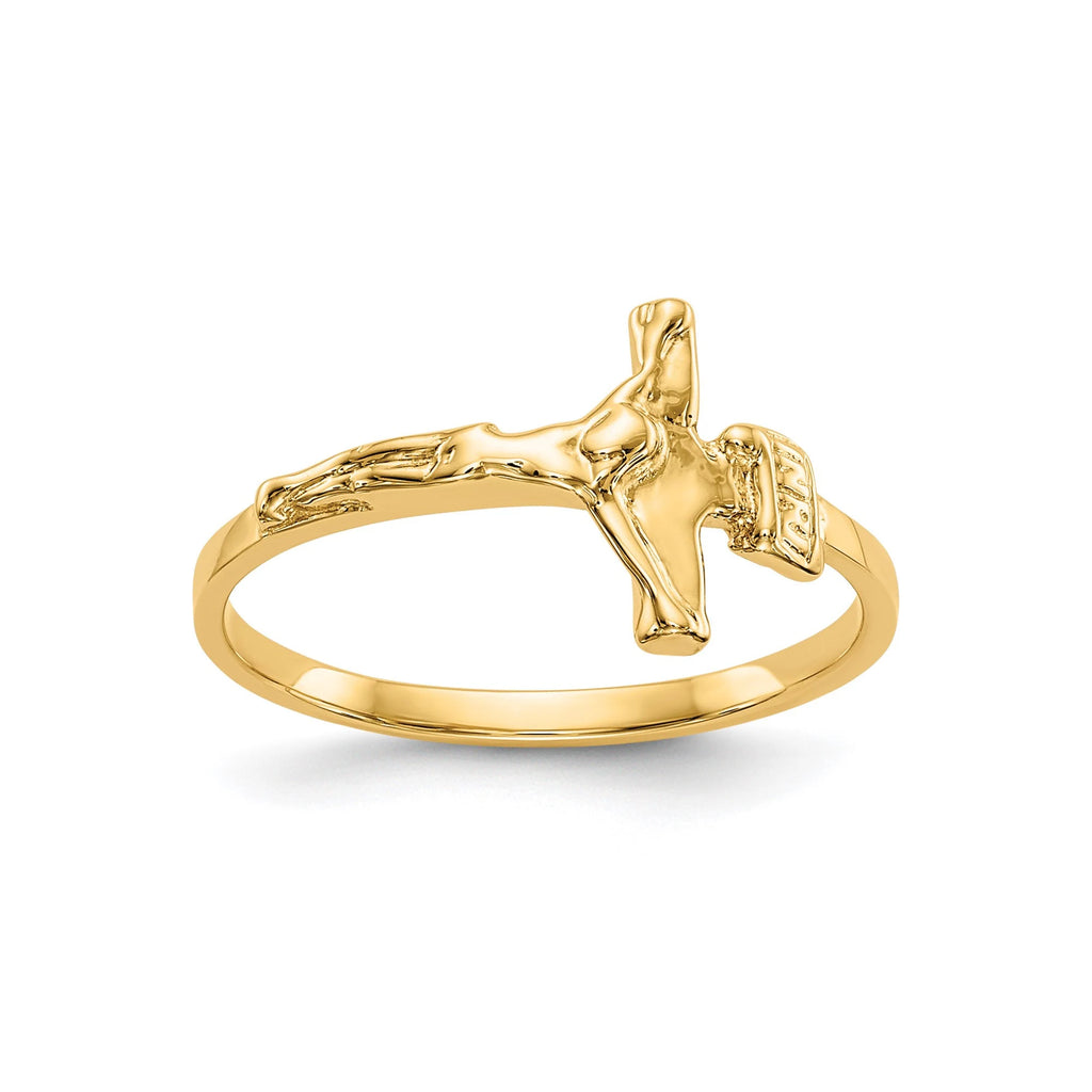 14k Yellow Gold Raised Cross Ring Baby Child Size 2 - 6 Baby/Toddler Size  Children's Ring Band with Cross - Gift Box Included - Made in USA