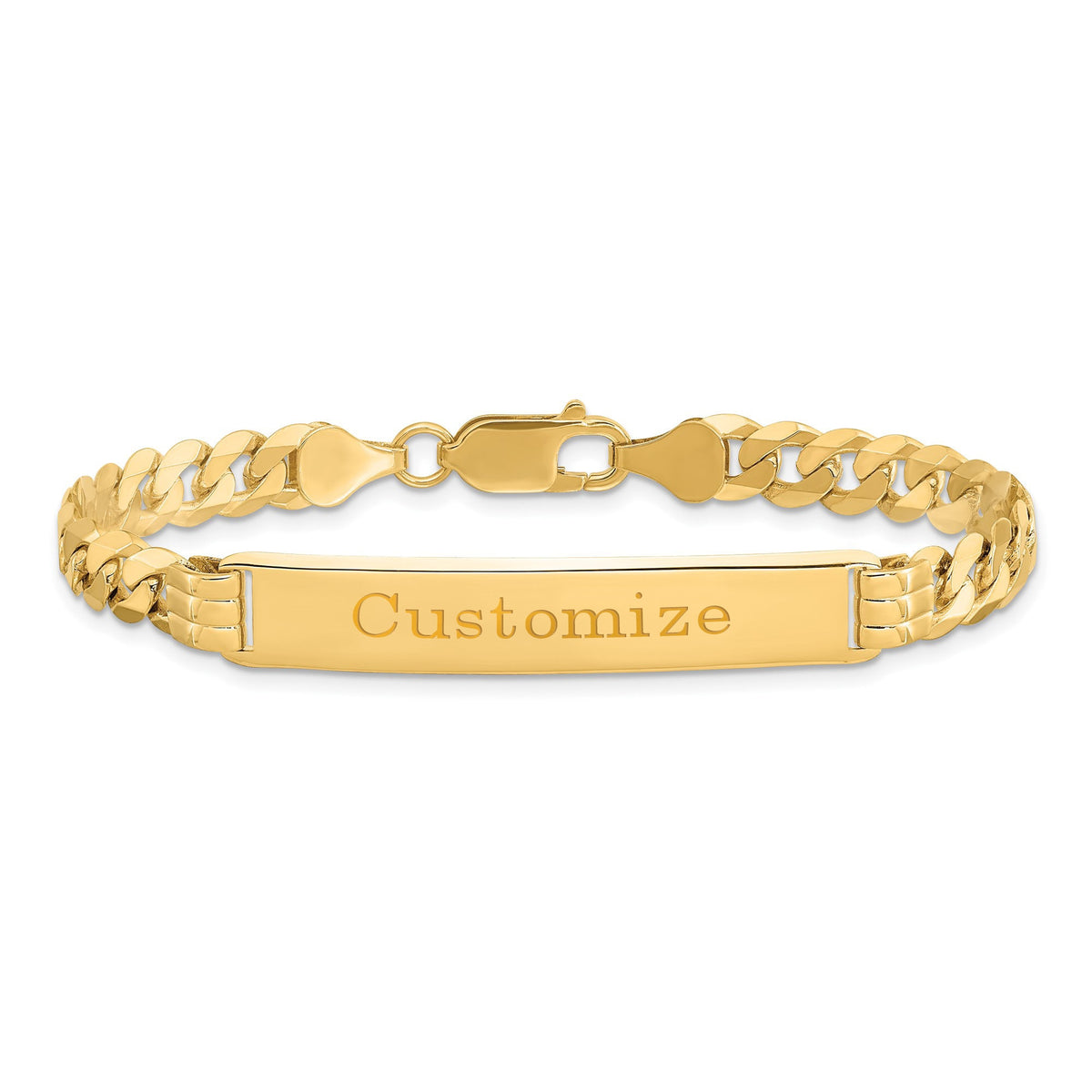 Solid 14K Gold ID Bracelet 7.5mm / Nameplate Bracelet / Solid Gold Cuban Link Bracelet / Personalized Gold Bracelet / Engraved Bar /Gift Box
