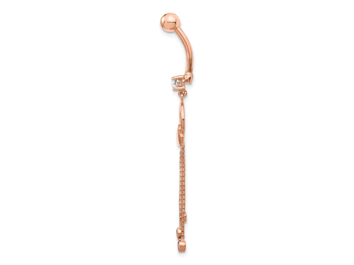 14k Rose Gold 14 Gauge CZ Heart 3-Chain Dangle Belly Ring / 14k Belly Heart Ring / Gold Navel Ring / Belly Ring Real Gold Gift Box Included