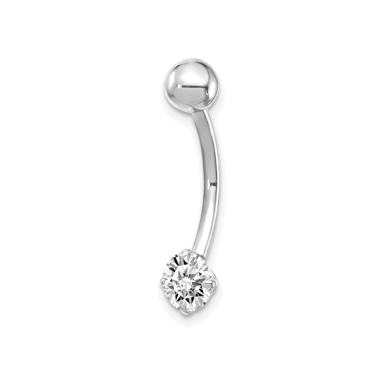 10k White Gold Polished CZ  Dangle Belly Ring / 10k Belly Button Ring / Gold Navel Ring / Belly Ring Real Gold Gift Box Included