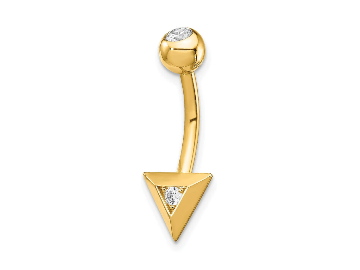 Solid 14k Yellow Gold 14 Gauge Triangle CZ Belly Ring / 14k Belly Button Ring / Gold Navel Ring / Belly Ring Real Gold Gift Box Included