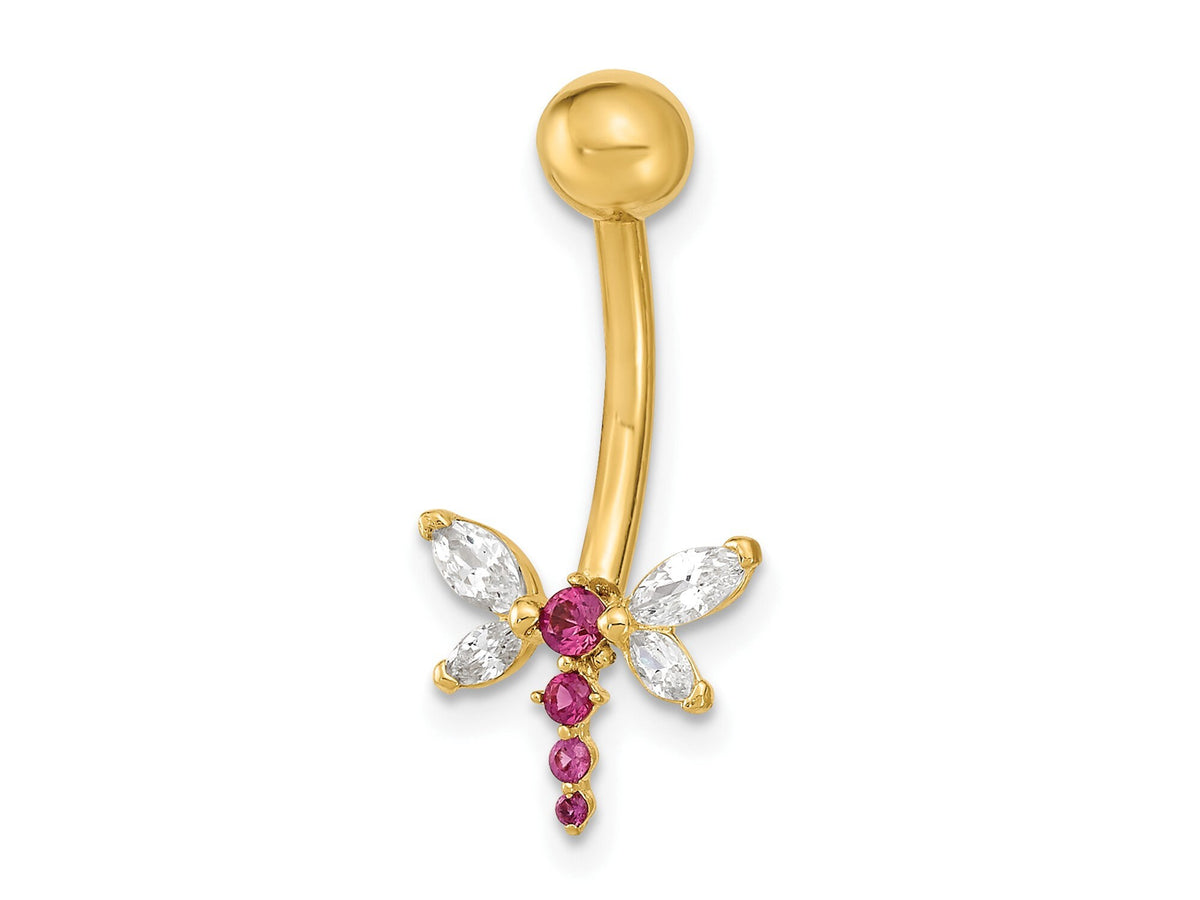 14k Yellow Gold  Dragonfly CZ Belly Ring / 14k Dragonfly Belly Button Ring / Gold Navel Ring / Belly Ring Real Gold Gift Box Included