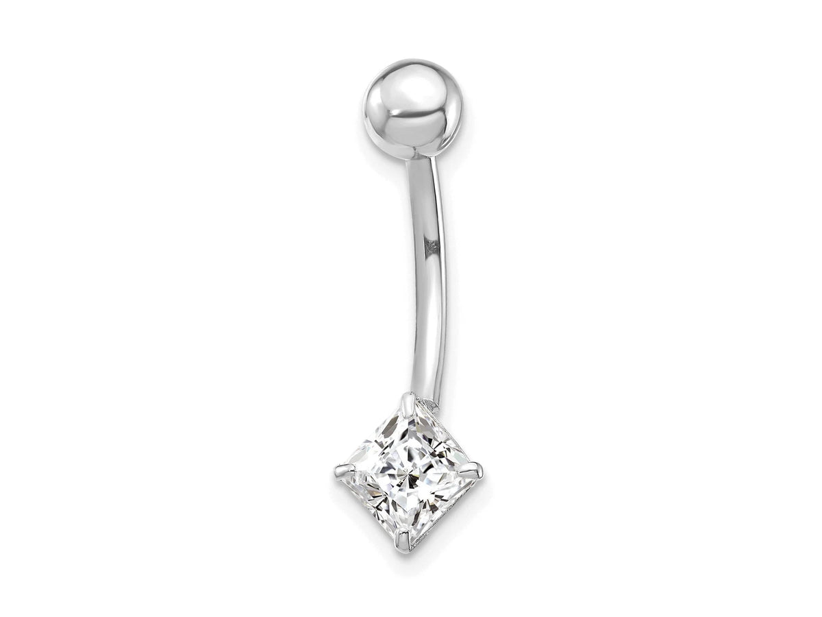 10k White Gold Polished 5mm Square Cz Belly Dangle / 10k Belly Button Ring / White Gold Navel Ring / Belly Ring Real Gold Gift Box Included