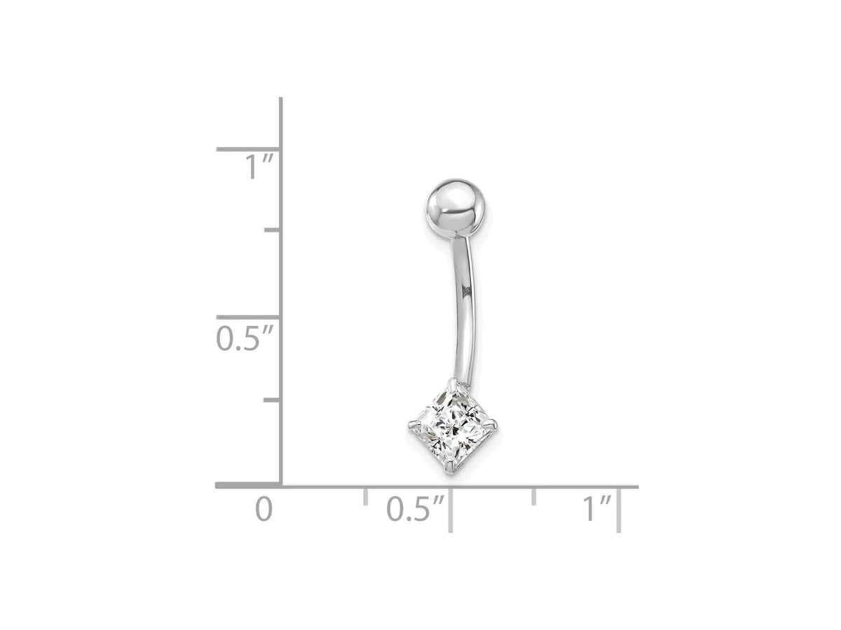 10k White Gold Polished 5mm Square Cz Belly Dangle / 10k Belly Button Ring / White Gold Navel Ring / Belly Ring Real Gold Gift Box Included