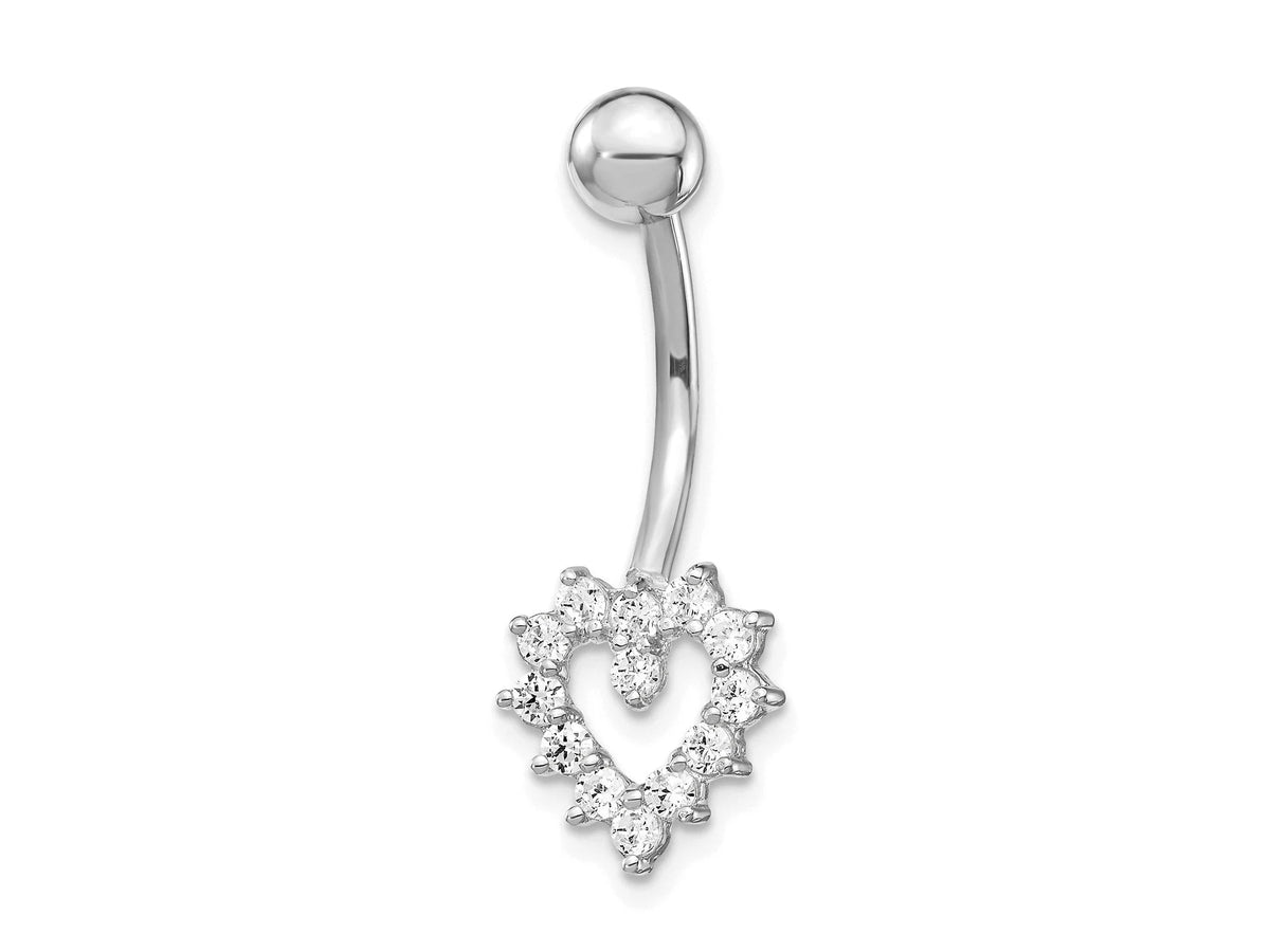 10k White Gold Heart Shaped CZ Belly Ring / 10k Heart Belly Button Ring / Gold Navel Ring / Heart Belly Ring Real Gold Gift Box Included