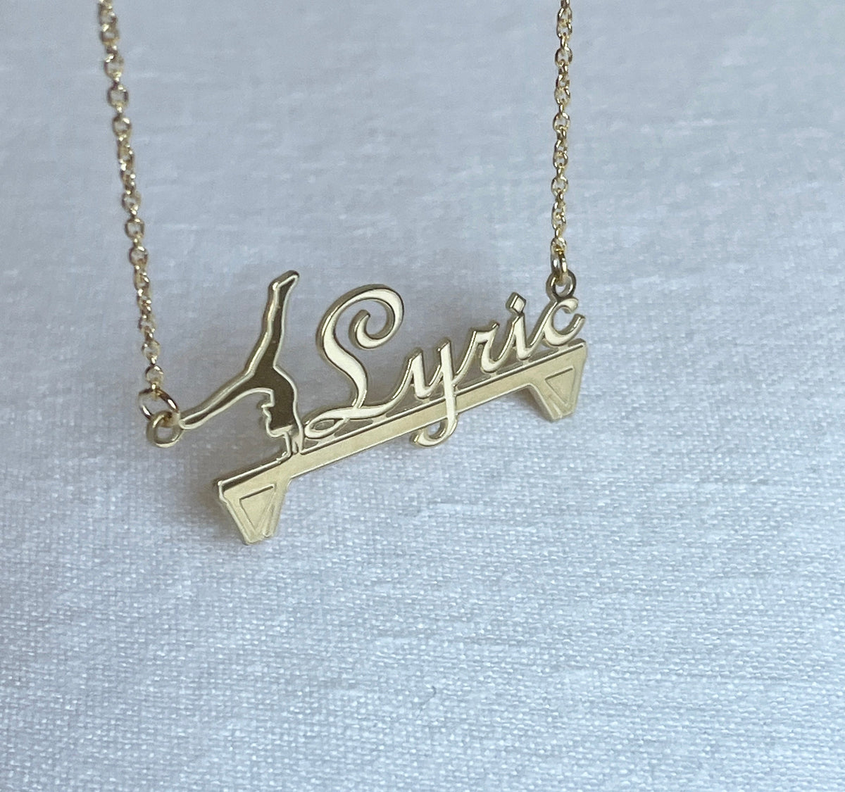 Personalized Gymnastics Pendant with Texture - 1.5 inches Wide in Sterling Silver or 10k Yellow or White Gold - Gift Box Included