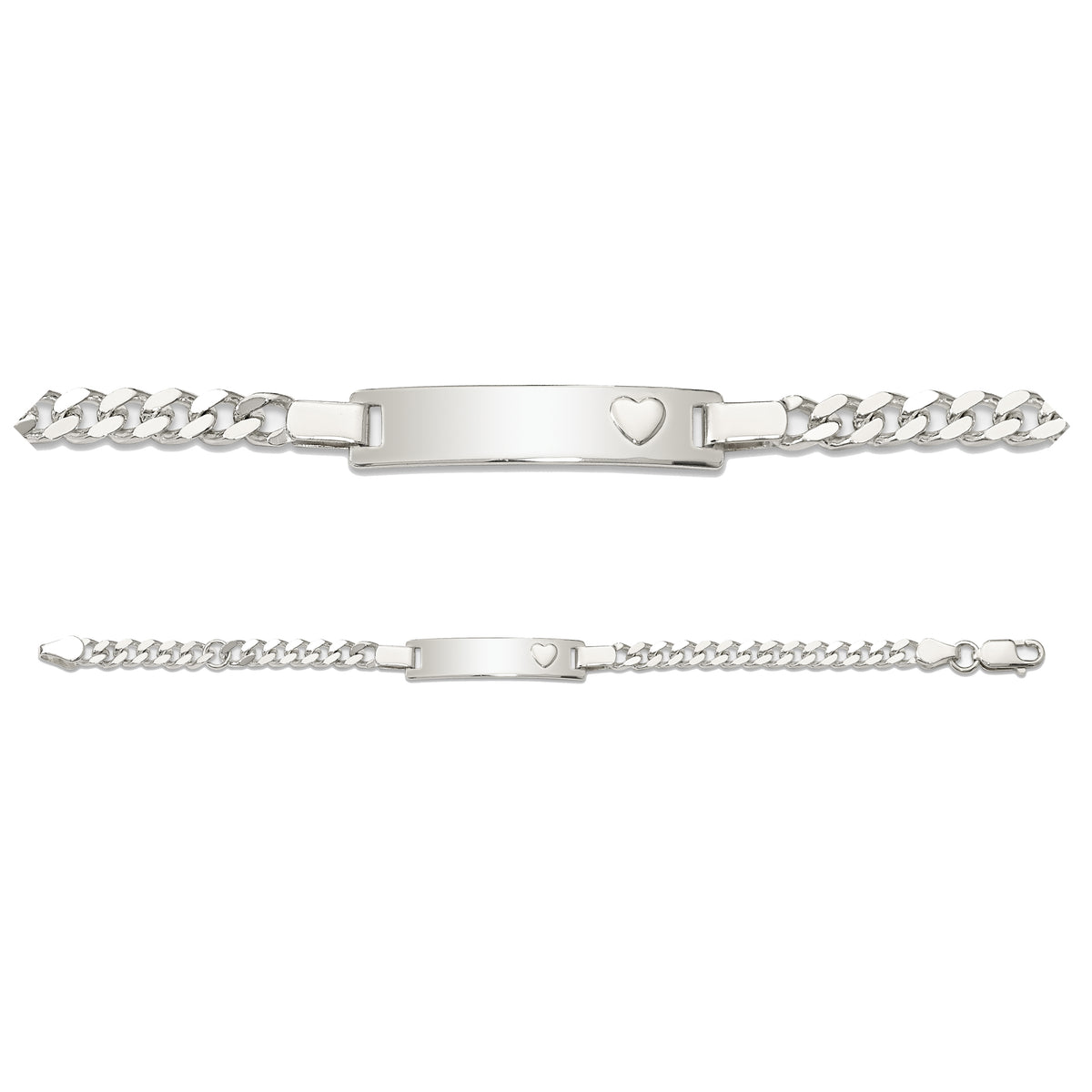 Sterling Silver Children's Heart ID Bracelet 6 inches 6mm in width FREE ENGRAVING ( Up to 8 Characters) w/ Lobster Clasp