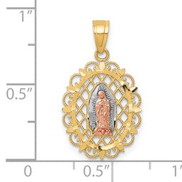 10k Two-tone with White Rhodium Our Lady of Guadalupe Pendant Made in USA Gift Box Included Ships Next Day Optional 10K Yellow Gold Necklace