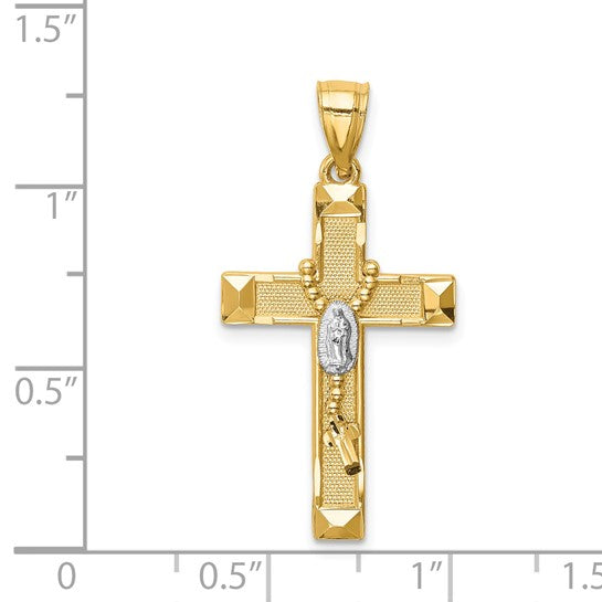 14K Yellow Gold with White Gold Cross with Rosary Pendant Gift Box Included Made in USA Catholic Jewelry Religious Pendant Christian Cross