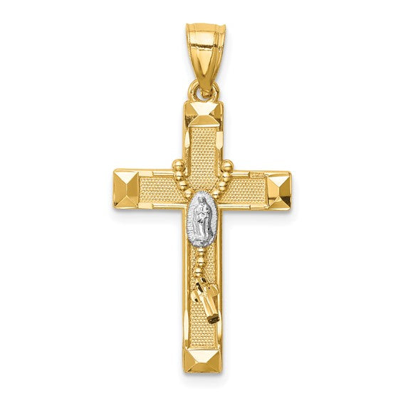 14K Yellow Gold with White Gold Cross with Rosary Pendant Gift Box Included Made in USA Catholic Jewelry Religious Pendant Christian Cross