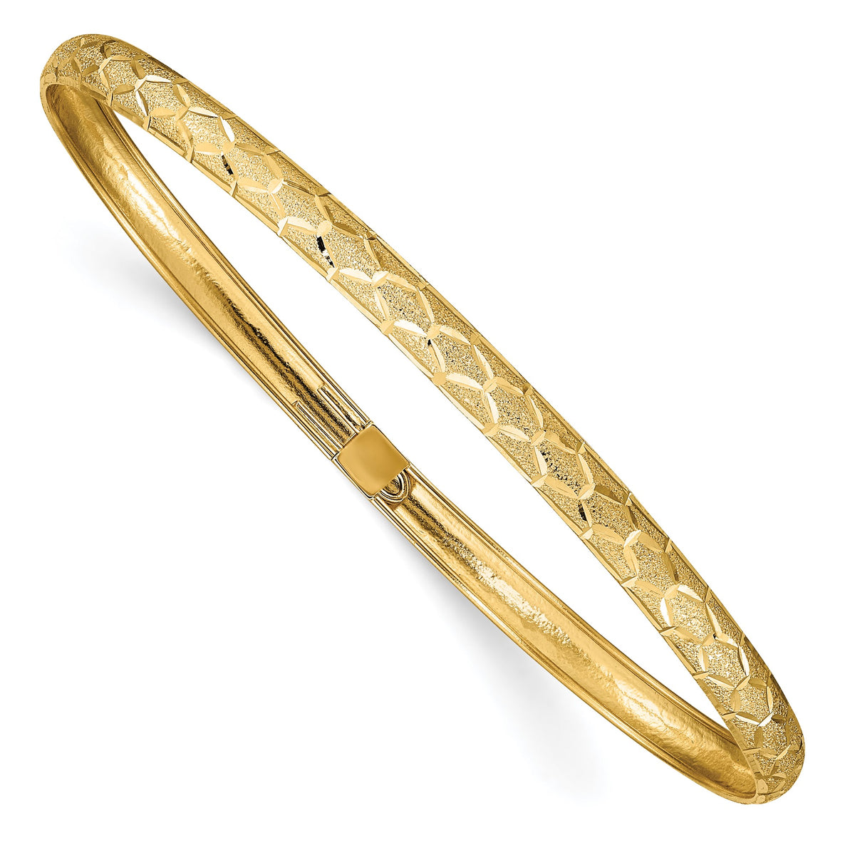 14k Yellow Gold Hexagonal Design Diamond-cut Flexible Bangle 7.5 inches Gift Box Included Peruvian Yellow Gold  Beautifully Crafted Bracelet