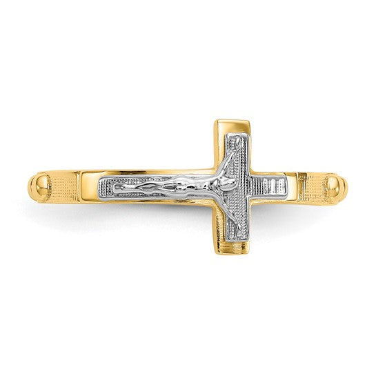 14K Two-tone Crucifix Rosary Ring 14k Yellow & 14k White Gold Catholic Ring Religious Jewelry Mary Real Gold Not Plated Gift Box Included