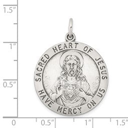 Vintage-Inspired Sterling Silver Antiqued Sacred Heart of Jesus Medal Pendant - Gift Box Included