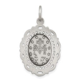 Vintage-Inspired Sterling Silver Antiqued Miraculous Medal Pendant - Gift Box Included