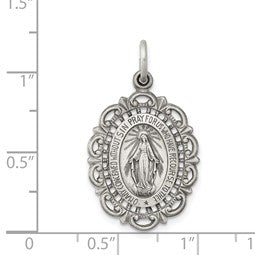 Vintage-Inspired Sterling Silver Antiqued Miraculous Medal Pendant - Gift Box Included