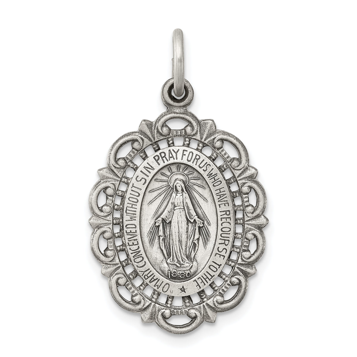 Vintage-Inspired Sterling Silver Antiqued Miraculous Medal Pendant - Gift Box Included