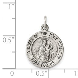 Elegant Sterling Silver Antiqued Queen of the Holy Scapular Medal Pendant - Gift Box Included