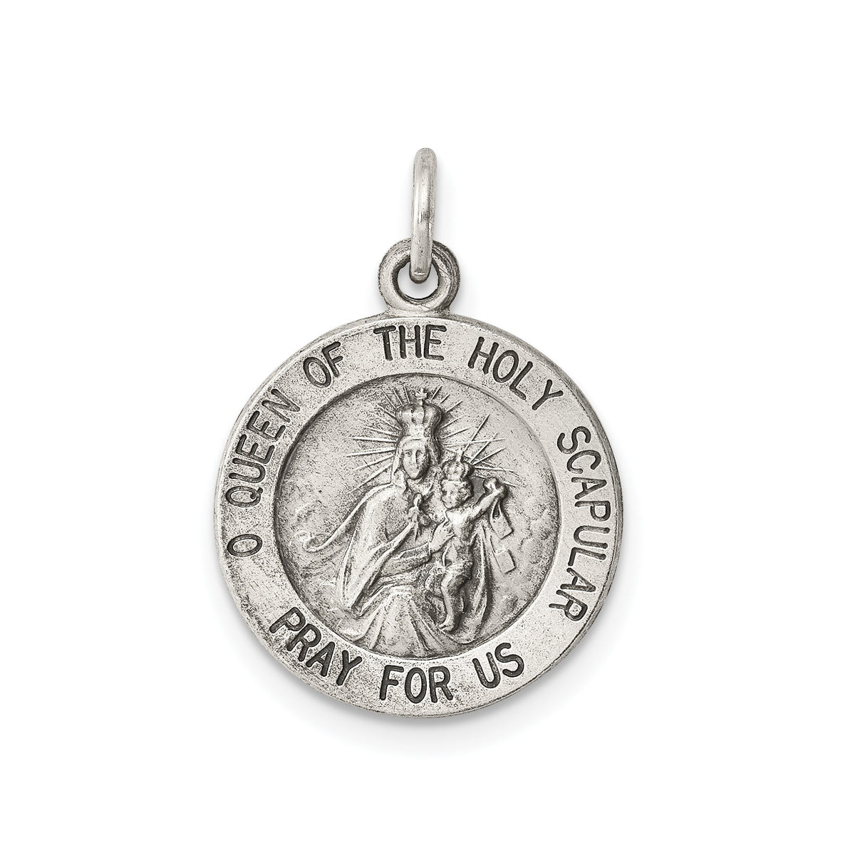 Elegant Sterling Silver Antiqued Queen of the Holy Scapular Medal Pendant - Gift Box Included