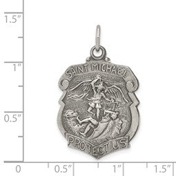 Sterling Silver Antiqued St. Michael Badge Medal - Gift Box Included