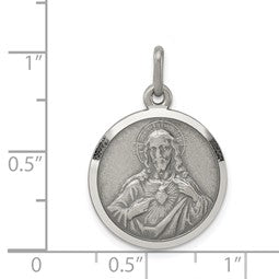 Vintage-Inspired Sterling Silver Antiqued Sacred Heart of Jesus Medal Pendant - Gift Box Included