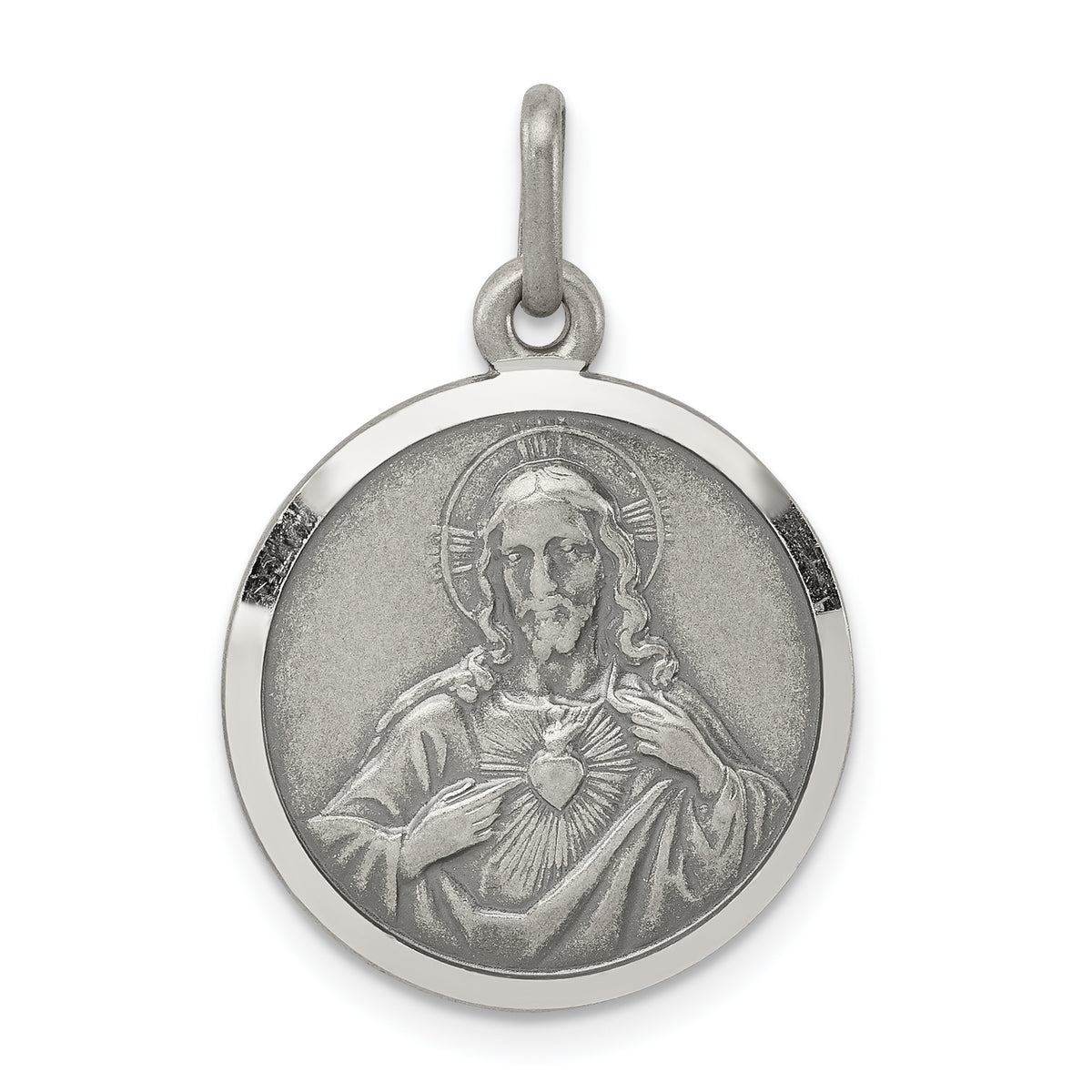 Vintage-Inspired Sterling Silver Antiqued Sacred Heart of Jesus Medal Pendant - Gift Box Included