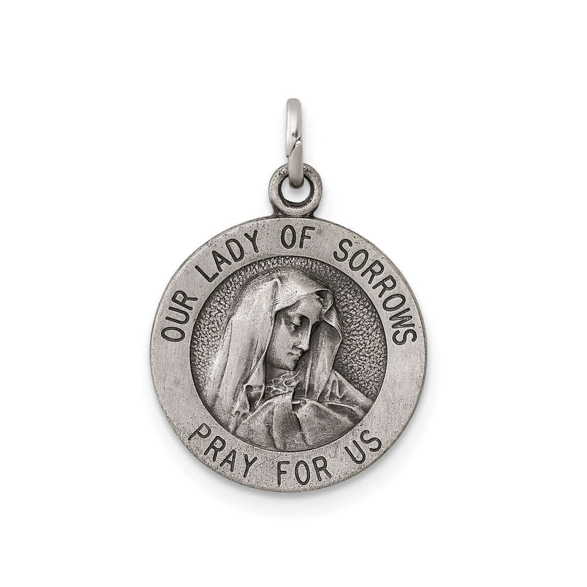 Vintage-Inspired Sterling Silver Antiqued Our Lady of Sorrows Medal Pendant - Gift Box Included